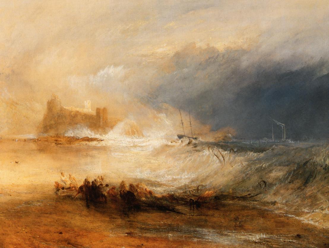 william turner, Wreckers -- Coast of Northumberland, with a Steam-Boat Assisting a Ship off Shore