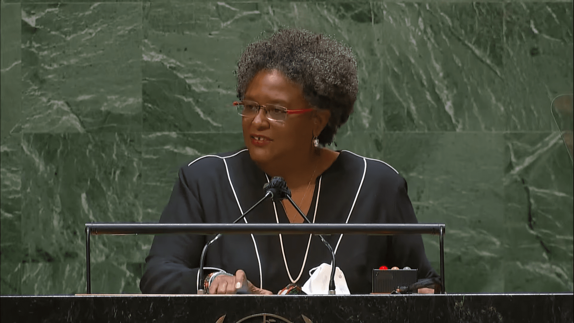 Prime Minister of Barbados, Mia Amor Mottley, addresses the general debate of the 76th General Assembly on Friday, 24 September 2021