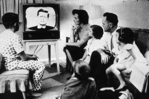 Circa 1962: A family watching President John Kennedy on television. (Photo by MPI/Getty Images)