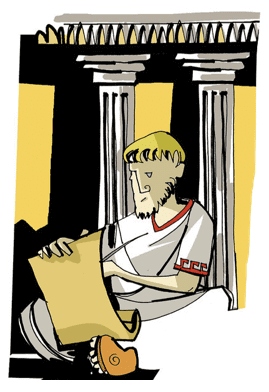 Illustration showing ancient Roman preparing a speech
