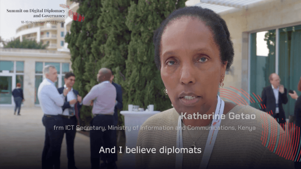 Screenshot of an interview with Katherine Getao during the Summit for Digital Diplomacy and Governance 2022