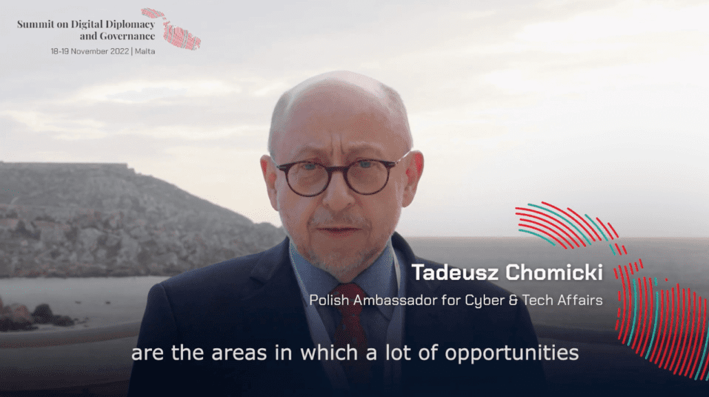 Screenshot of an interview with Tadeusz Chomicki during the Summit for Digital Diplomacy and Governance 2022