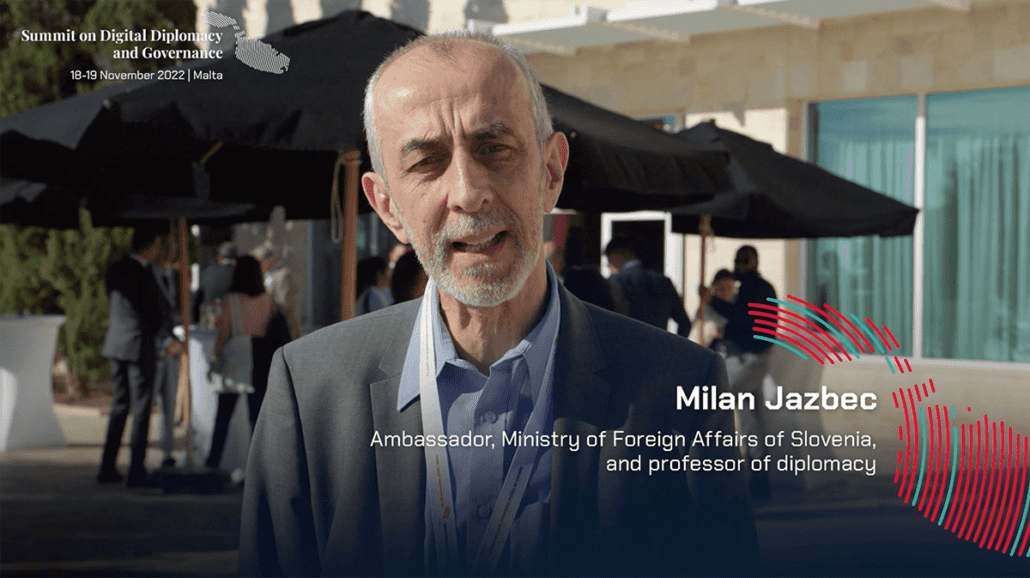 Screenshot of an interview with Milan Jazbec during the Summit for Digital Diplomacy and Governance 2022