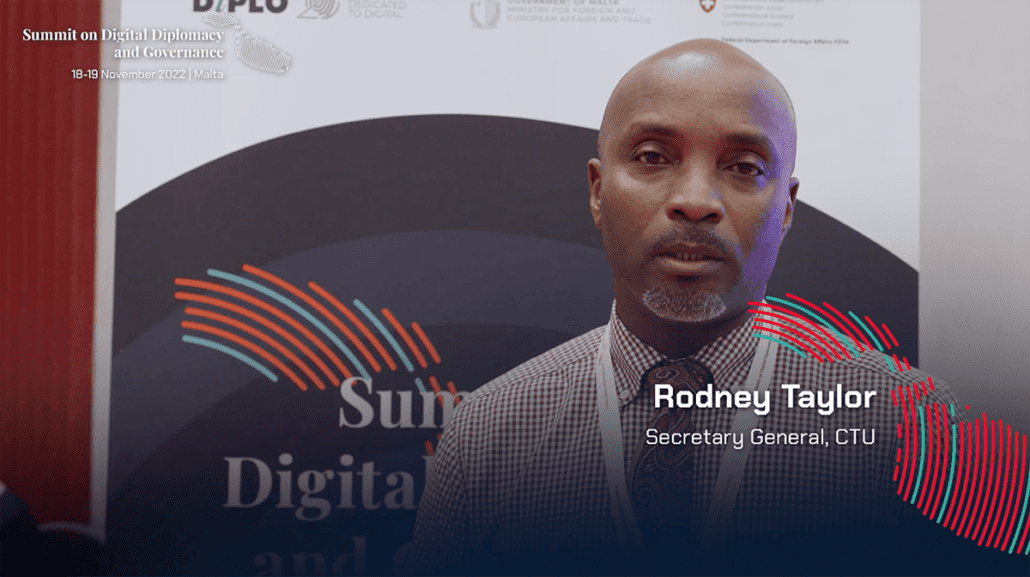 Screenshot of an interview with Rodney Taylor during the Summit for Digital Diplomacy and Governance 2022