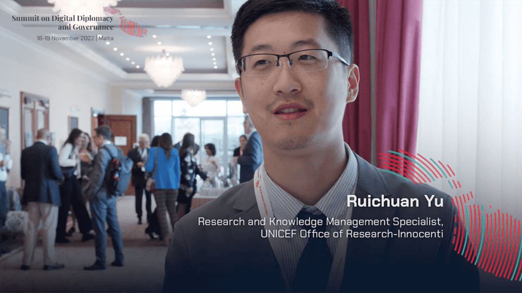 Screenshot of an interview with Ruichuan Yu during the Summit for Digital Diplomacy and Governance 2022