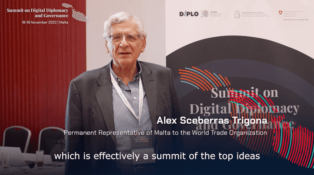 Screenshot of an interview with Alex Sceberras Trigona during the Summit for Digital Diplomacy and Governance 2022