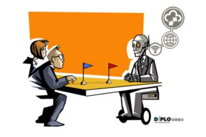Humans are on the table with robot for AI negotiations