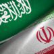 Iran and Saudi Arabia flag together realtions textile cloth fabric texture